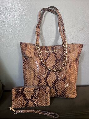 Michael Kors Harper python embossed tote and wristlet